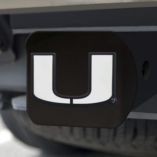 Miami Hurricanes Hitch Cover Chrome on Black 3.4 x4  For Cheap