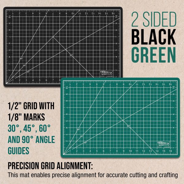 12  x 18  Green Black Professional Self Healing 5-Ply Double Sided Durable Non-Slip Cutting Mat Great for Scrapbooking Quilting Sewing Arts Crafts For Sale - Image 3