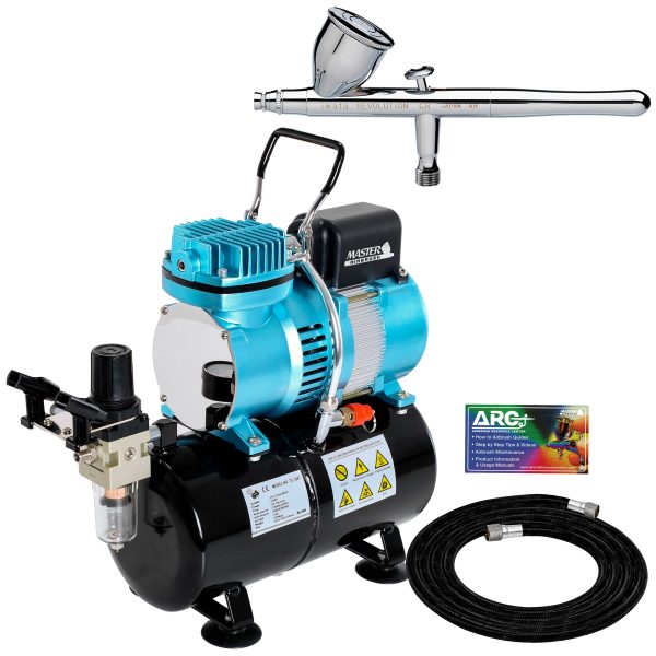 Revolution CR Airbrush Kit with Cool Runner II Dual Fan Air Tank Compressor System Kit & Air Hose Online now