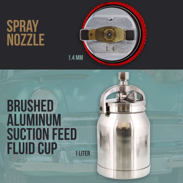 Professional 1.4mm HVLP Paint Spray Gun - Suction Feed with  Air Regulator & Gauge, 1-Liter Aluminum Cup, Stainless Steel Fluid Tip, Ideal for Basecoats, Clearcoats, Topcoats, and more For Sale - Image 2
