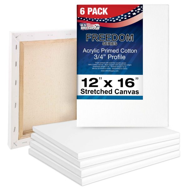12 x 16 inch Stretched Canvas 12-Ounce Triple Primed, 6-Pack - Professional Artist Quality White Blank 3 4  Profile, 100% Cotton, Heavy-Weight Gesso Cheap