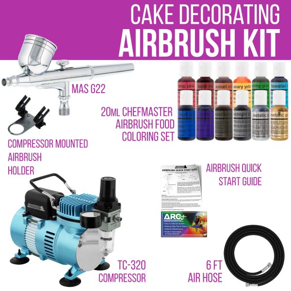 Cake Decorating Airbrushing System Kit with a 12 Color Chefmaster Food Coloring Set - G22 Gravity Feed Airbrush, Air Compressor, Guide Booklet Online Hot Sale - Image 2