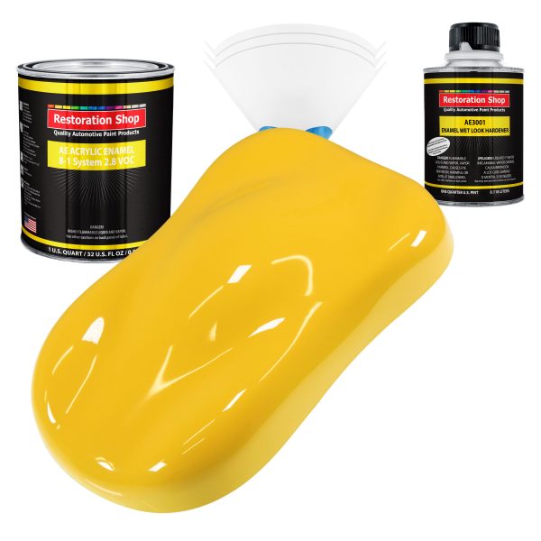 Sunshine Yellow Acrylic Enamel Auto Paint - Complete Quart Paint Kit - Professional Single Stage Automotive Car Truck Coating, 8:1 Mix Ratio 2.8 VOC For Sale