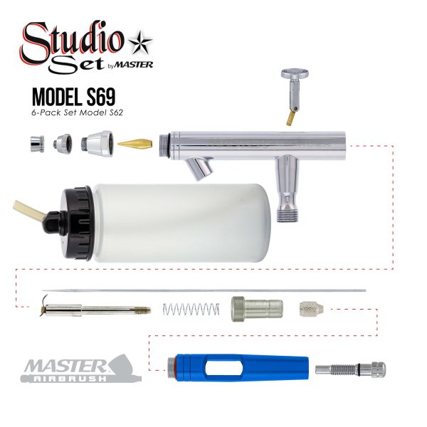 6 HI-FLOW All-Purpose Precision Dual-Action Siphon Feed Airbrushes with High Performance Airbrush Air Compressor with Air Storage Tank For Discount - Image 3