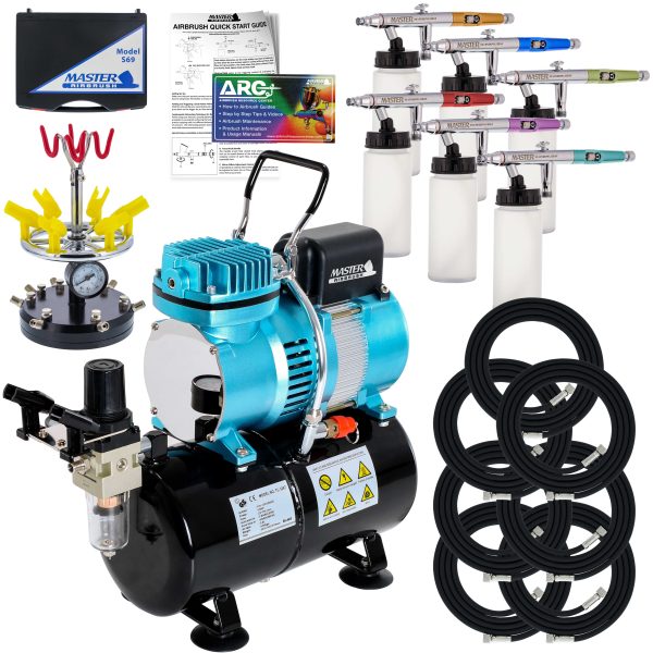 6 HI-FLOW All-Purpose Precision Dual-Action Siphon Feed Airbrushes with High Performance Airbrush Air Compressor with Air Storage Tank For Discount