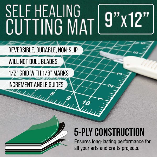 9  x 12  Green Black Professional Self Healing 5-Ply Double Sided Durable Non-Slip Cutting Mat Great for Scrapbooking Quilting Sewing Arts Crafts Discount - Image 2