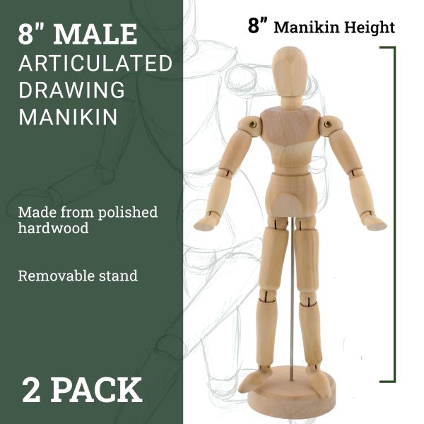 Wood 8  Artist Drawing Manikin Articulated Mannequin with Base and Flexible Body - Perfect For Drawing the Human Figure (8  Male) Pack of 2 Manikins on Sale - Image 2