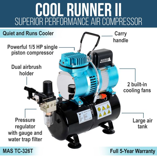 Iwata Eclipse HP CS Airbrush Set with 1 5 hp Cool Runner II Dual Fan Air Tank Compressor System Kit, 0.35mm Tip, Hose, Holder, How-To Guide Discount - Image 3