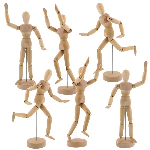 Wood 8  Artist Drawing Manikin Articulated Mannequin with Base and Flexible Body - Perfect For Drawing the Human Figure (8  Male) Pack of 6 Manikins Online