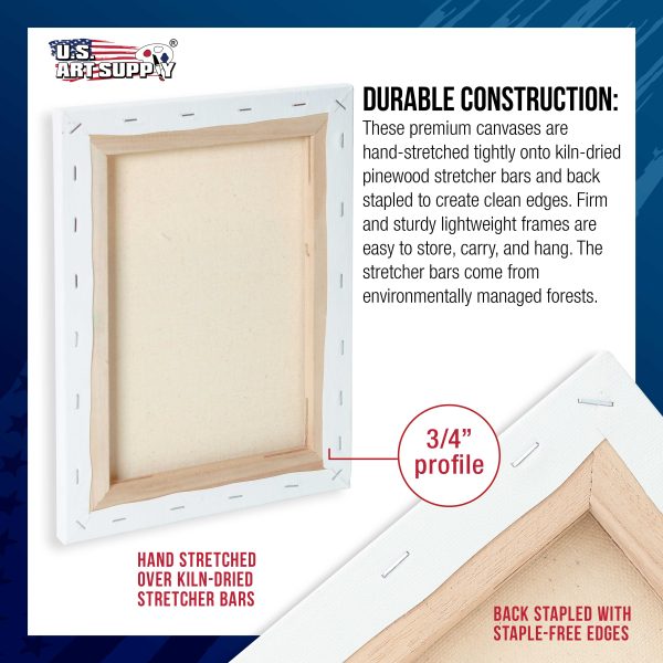 12 x 16 inch Stretched Canvas 12-Ounce Triple Primed, 6-Pack - Professional Artist Quality White Blank 3 4  Profile, 100% Cotton, Heavy-Weight Gesso Cheap - Image 3
