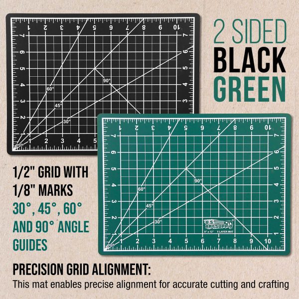 9  x 12  Green Black Professional Self Healing 5-Ply Double Sided Durable Non-Slip Cutting Mat Great for Scrapbooking Quilting Sewing Arts Crafts Discount - Image 3