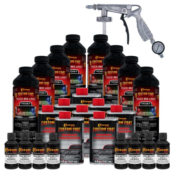 Black Metallic 2 Gallon Urethane Spray-On Truck Bed Liner Kit with Spray Gun and Regulator - Easy Mixing, Shake, Shoot - Textured Protective Coating Discount