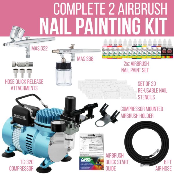 2 Airbrush Nail System Kit with 12 Paint Color Set, High Performance Single-Piston Airbrush Air Compressor Online - Image 2