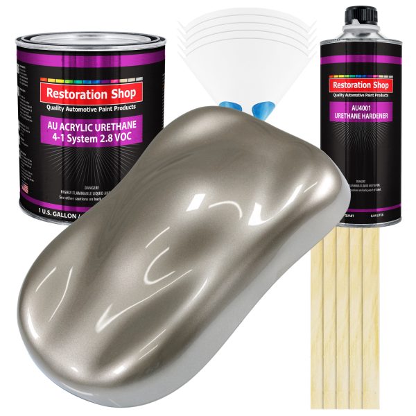 Warm Gray Metallic Acrylic Urethane Auto Paint - Complete Gallon Paint Kit - Professional Single Stage Automotive Car Coating, 4:1 Mix Ratio 2.8 VOC Supply
