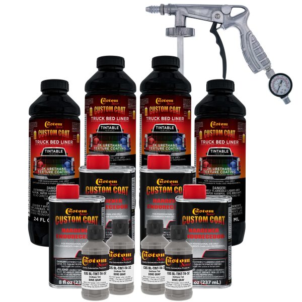 Dove Gray 1 Gallon Urethane Spray-On Truck Bed Liner Kit with Spray Gun and Regulator - Mix, Shake & Shoot - Durable Textured Protective Coating Fashion