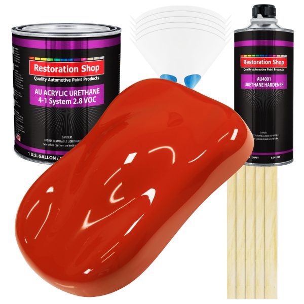 Monza Red Acrylic Urethane Auto Paint - Complete Gallon Paint Kit - Professional Single Stage Gloss Automotive Car Truck Coating 4:1 Mix Ratio 2.8 VOC Discount